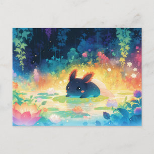 Zwarte Axolotl in Magische Regenboem Bloemen Vijve Briefkaart