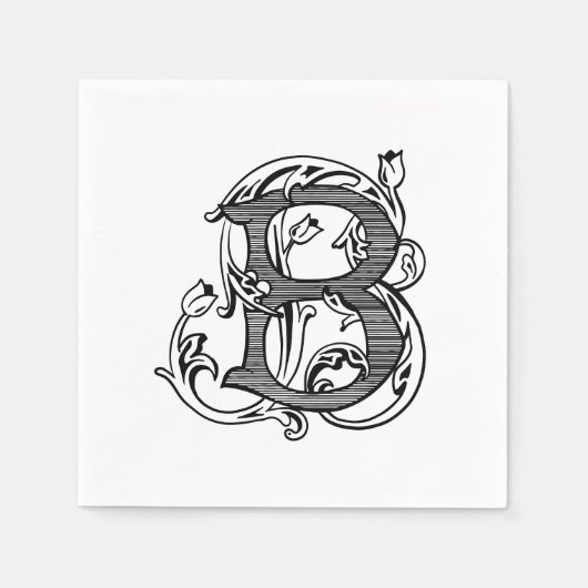 Zwarte "B" Monogram Cocktailservetten Servet (Voorkant)