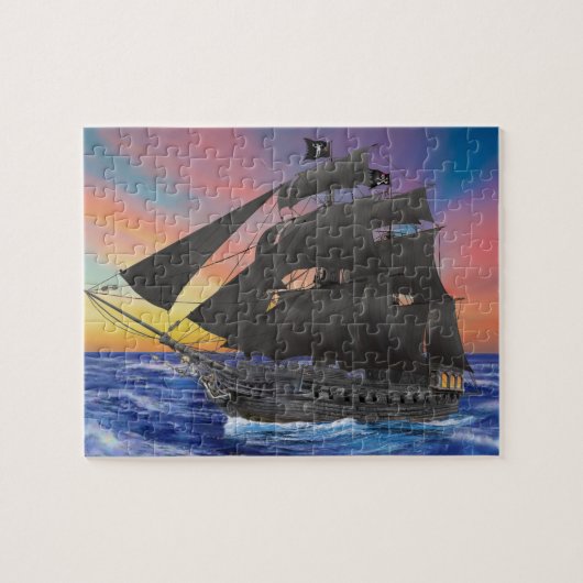 Zwarte-baardpiratenschip Legpuzzel (Horizontaal)