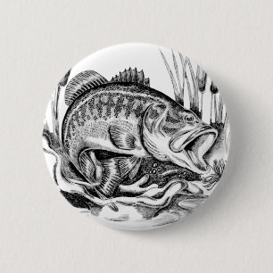 Zwarte baars ronde button 5,7 cm