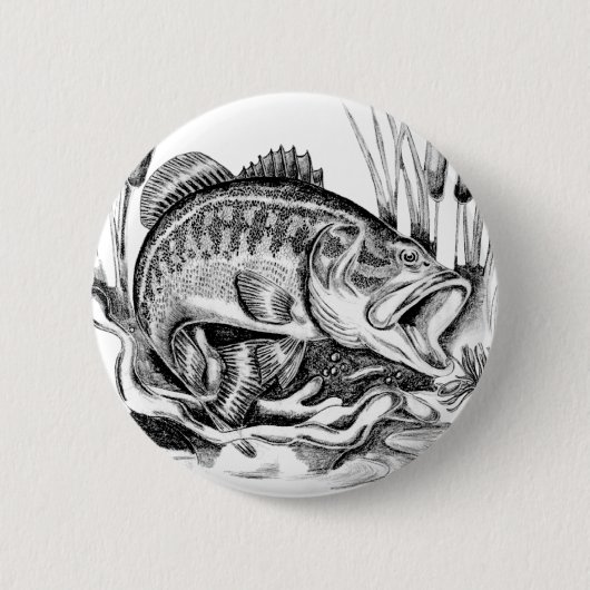 Zwarte baars ronde button 5,7 cm (Voorkant)