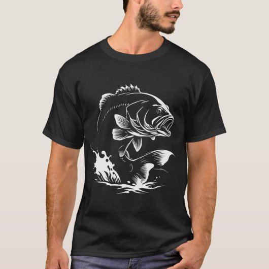 Zwarte Baars Vissen T-shirt (Voorkant)