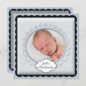 Zwarte Baby Blauwe Jongens Fotodoop Uitnodigingen (Voorkant / Achterkant)