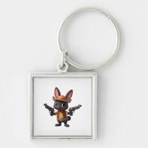 Zwarte Baby Cowboy Konijn Sleutelhanger