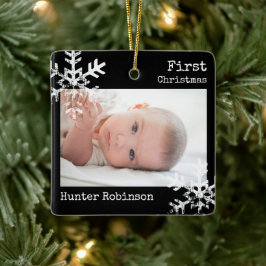 Zwarte baby eerste kerst foto sneeuwvlok keramisch ornament