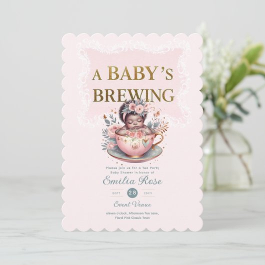 Zwarte Baby Girl is het Thee Feestje Borrelende Bl Kaart (Staand voorkant)