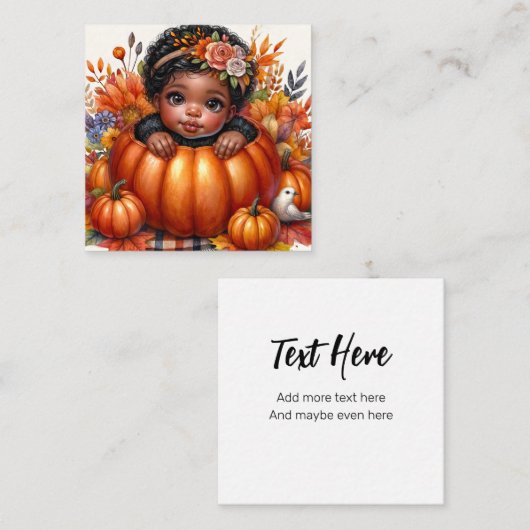 Zwarte Baby Meisje in Pumpkin Herfst-thema Informatiekaartje (Voorkant / Achterkant)