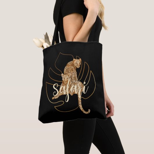 Zwarte baby van leopard safari tote bag (Dichtbij)