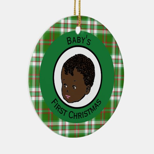 zwarte baby's eerste Kerstmis Keramisch Ornament (Rechts)