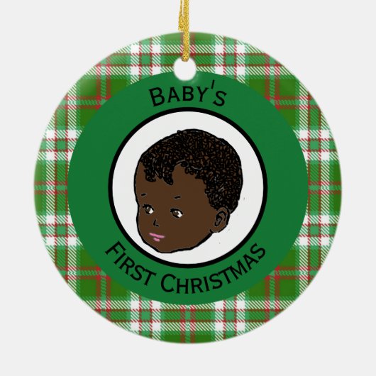 zwarte baby's eerste Kerstmis Keramisch Ornament (Achterkant)
