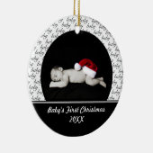 Zwarte Baby's Eerste Kerstsieraad Keramisch Ornament (Rechts)