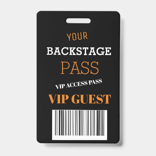 Zwarte Backstage Music Festival Access Pas VIP Badge (Voorzijde)