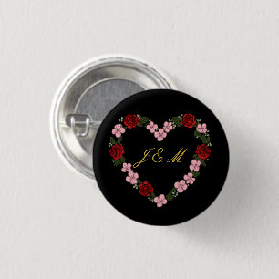 Zwarte badge met een roze en rode hart ronde button 3,2 cm