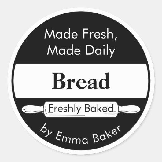 Zwarte Bakkerij Verse Brood Label Sticker (Voorkant)