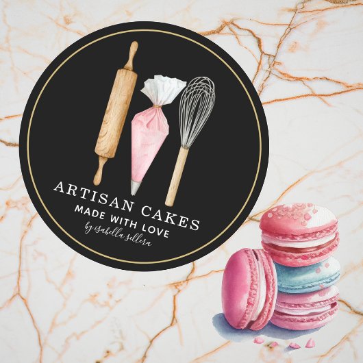 Zwarte bakkerijen gebak ronde sticker