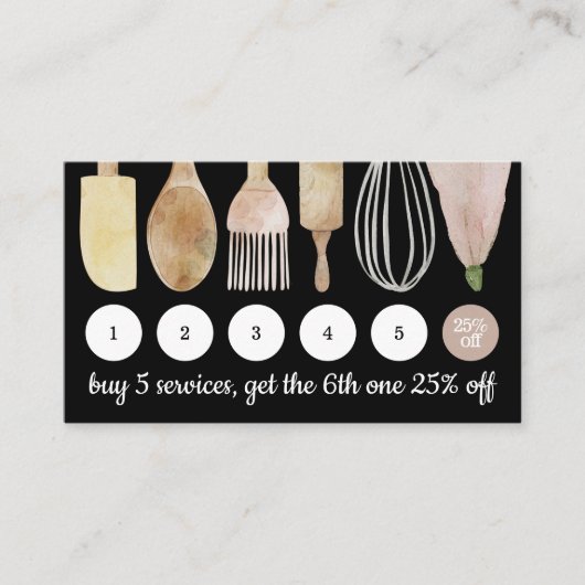 Zwarte bakkerijgebak, taart, keukenloyaliteit visitekaartje (Voorkant)