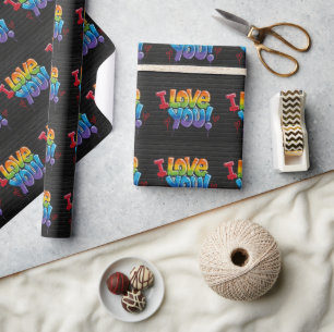 Zwarte baksteen Graffiti “Ik hou van jou! “ Cadeaupapier