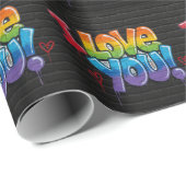 Zwarte baksteen Graffiti “Ik hou van jou! “ Cadeaupapier (Rol Hoek)