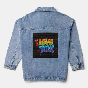 Zwarte bakstenen muur met graffiti “I Love You!” Denim Jacket