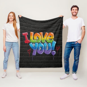 Zwarte bakstenen muur met graffiti “I Love You!” Fleece Deken