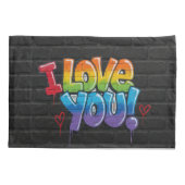Zwarte bakstenen muur met graffiti “I Love You!” Kussensloop (Achterkant)