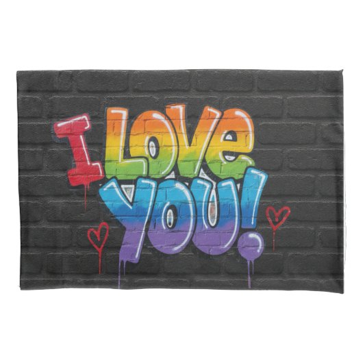 Zwarte bakstenen muur met graffiti “I Love You!” Kussensloop (Voorkant)