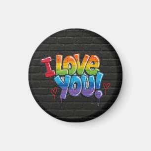 Zwarte bakstenen muur met graffiti “I Love You!” Magneet