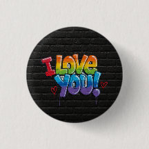 Zwarte bakstenen muur met graffiti “I Love You!”