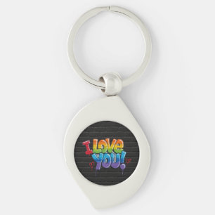 Zwarte bakstenen muur met graffiti “I Love You!” Sleutelhanger