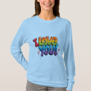 Zwarte bakstenen muur met graffiti “I Love You!” T-shirt
