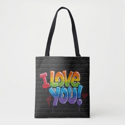 Zwarte bakstenen muur met graffiti “Ik hou van jou Tote Bag (Voorkant)