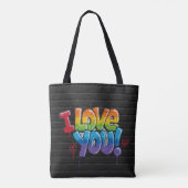 Zwarte bakstenen muur met graffiti “Ik hou van jou Tote Bag (Achterkant)