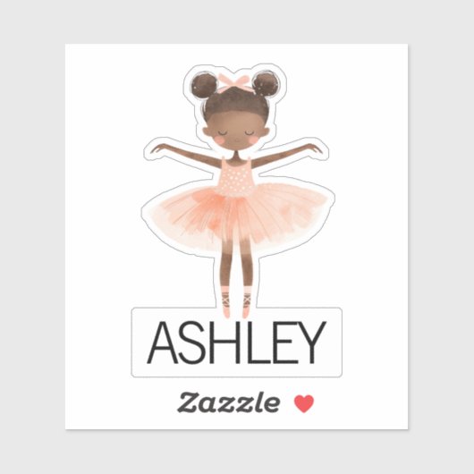 Zwarte ballerina aangepaste naam sticker (Vel)