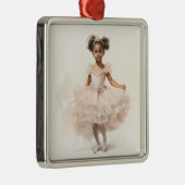 Zwarte Ballerina, Bleek roze Tutu, Ponytails, Lint Metalen Ornament (Rechts)