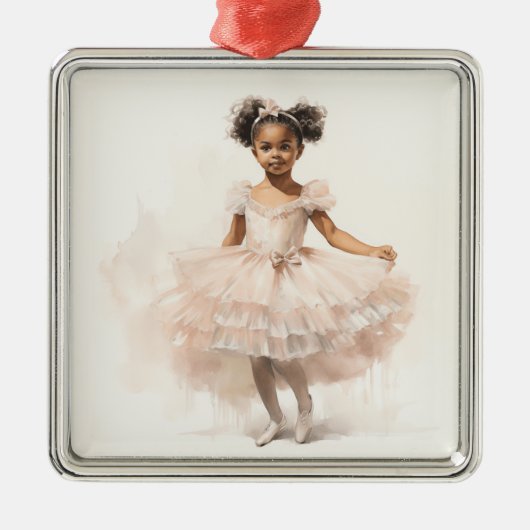 Zwarte Ballerina, Bleek roze Tutu, Ponytails, Lint Metalen Ornament (Voorkant)