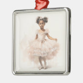 Zwarte Ballerina, Bleek roze Tutu, Ponytails, Lint Metalen Ornament (Links)