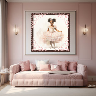 Zwarte Ballerina, Bleek roze Tutu, Ponytails, Lint Poster