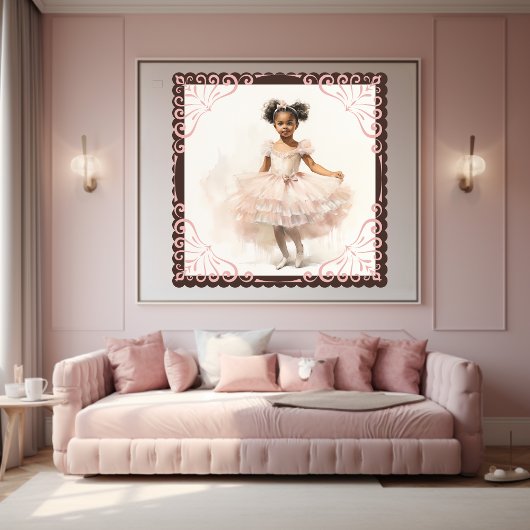 Zwarte Ballerina, Bleek roze Tutu, Ponytails, Lint Poster