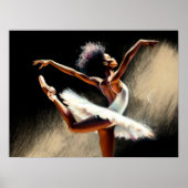 Zwarte Ballerina Dancer Pastel Tekening Poster (Voorkant)