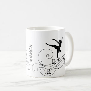 Zwarte Ballerina en Muzieknoten Koffiekoffie Mok