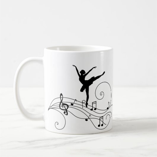 Zwarte Ballerina en Muzieknoten Koffiekoffie Mok (Links)