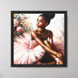 Zwarte ballerina in roze tutu bloemenportret canvas afdruk