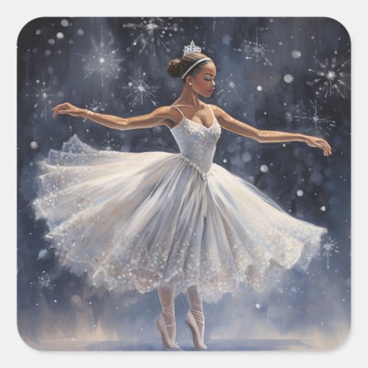 Zwarte Ballerina in Sneeuwvlok Tutu Vierkante Sticker (Voorkant)