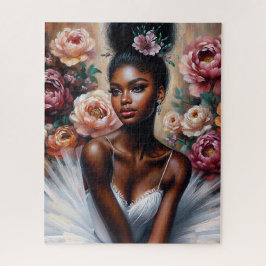 Zwarte ballerina in witte tutu met pioenen kunst legpuzzel