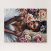 Zwarte ballerina in witte tutu met pioenen kunst legpuzzel (Horizontaal)