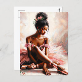 Zwarte ballerina met roze tutu art briefkaart