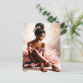 Zwarte ballerina met roze tutu art briefkaart (Staand voorkant)