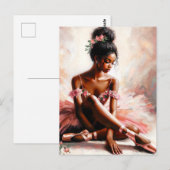 Zwarte ballerina met roze tutu art briefkaart (Voorkant / Achterkant)