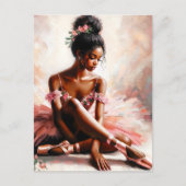 Zwarte ballerina met roze tutu art briefkaart (Voorkant)