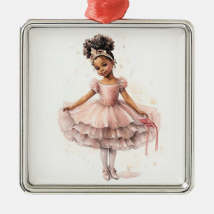 Zwarte Ballerina, Roze Tutu, Gouden Kroon Metalen Ornament